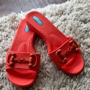 OKA b. Vibrant Coral Slide Sandals